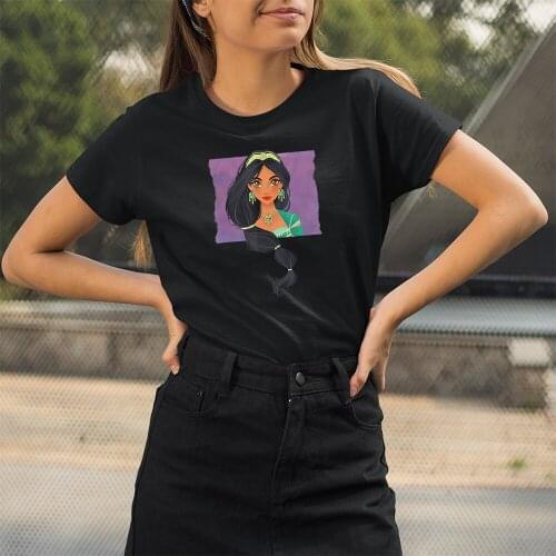 Disney Princess Women T-Shirts Black White Summer New Harajuku Round Neck Trend Korea Style Tshirts Kawaii Short Sleeve Dropship