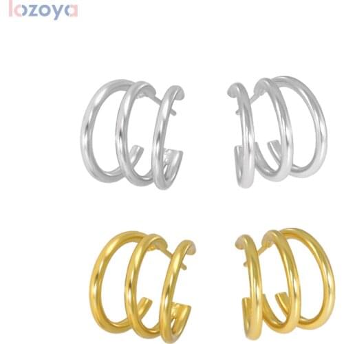 LOZOYA 925 Sterling Silver Gold 11.5mm Three Luxury Jewelry Circle Hoops Piercing Luxury Clips 2021 Women Wedding Round