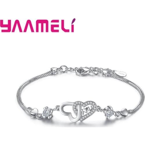 Cute Creative Women Bracelets Present Good 925 Sterling Silver Heart Shape Design Two Different Colors Cubic Zirconia