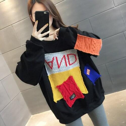 2021 Womens Spring Autumn Long Sleeve Patchwork Sweatshirt Korean Loose Design Harajuku Y2k Pullover Tops Casual Sweatshirts