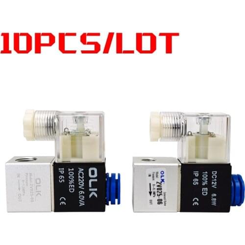 10pcs 2V025-08/06 For Air Solenoid Valve Pneumatic Control Valves Normally Closed DC 12V 24V 220V 110V 2 Way 2 Position