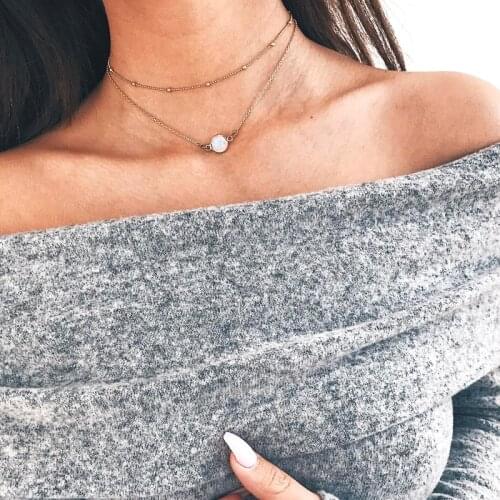 2 Pcs/Set Women Necklace Simple Beaded Chain Pearl Pendant Clavicle Chain Gold Necklace Set Lady Fashion Valentines Day Gift