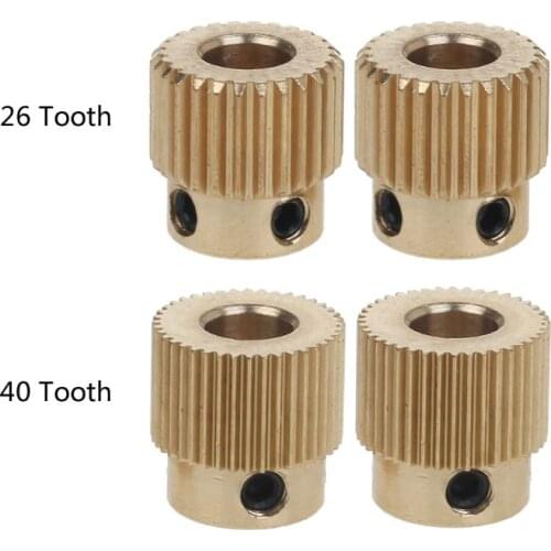 2Pcs Mk7 MK8 Extrusion Gear 26/40 Tooth Teeth Brass Drive Gear Feeding Gear Extrusion Wheel for 3D Printer Extruder