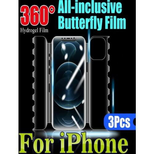 3 In 1 Full Coverage 12ProMax Butterfly Screen Protector For IPhone 11 ProMax 12Mini XS Max Front Back Hydrogel Film XR 12 Pro X