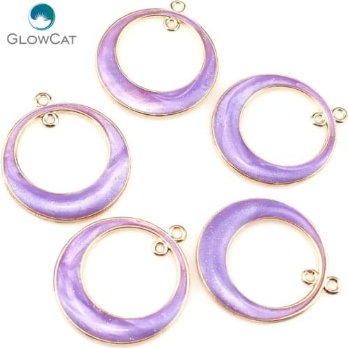 5pcs/lot KC Gold Tone Alloy Beauty Purple Enamel Round Charm Frame Jewelry Finding Making 22375