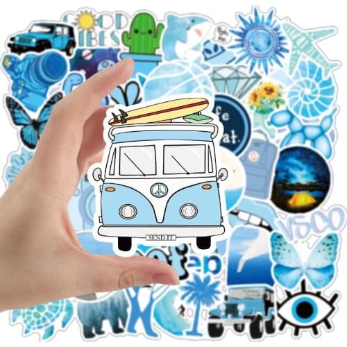 50/100Pcs Blue Graffiti Stickers Plant Suitcase Decor Stickers Computer Skateboard Refrigerator Sticker For Students Supplies