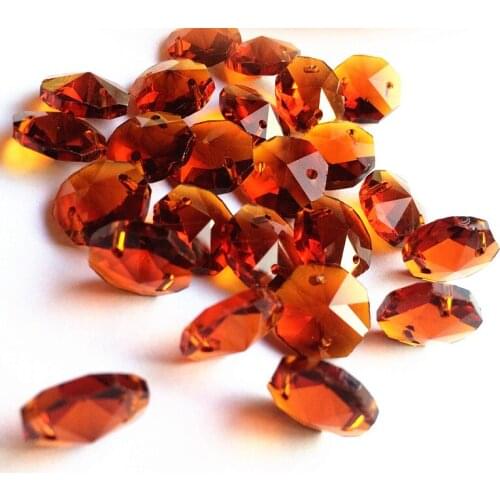 500pcs/lot 14mm Brown Crystal Octagon Beads in 2 Holes Diy Garland Strands for Chandelier Parts Christmas Tree Hanging Decor