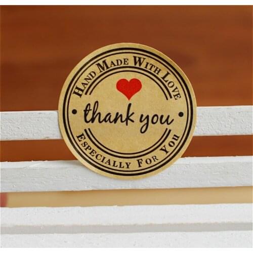 600pcs 38*38mm Round Thank you Hand Made Stickers Kraft Label Sticker DIY For Gift Cake Baking Sealing Sticker