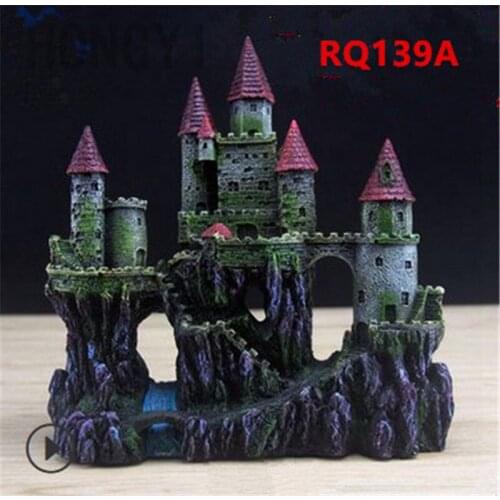 HONGYI 1 piece resin aquarium decoration fish tank cave landscape medieval towers castle creative products rockery RQ139A RQ139B