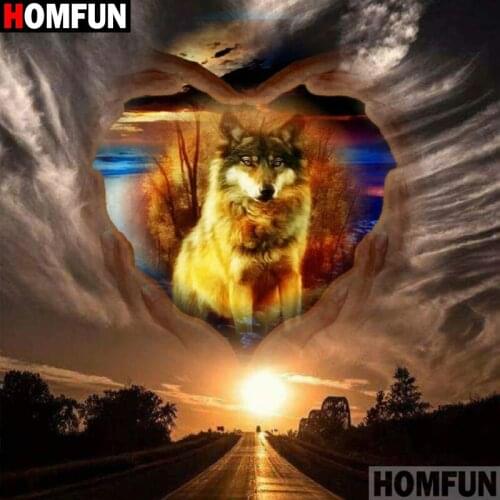 HOMFUN Full Square/Round Drill 5D DIY Diamond Painting "Animal wolf" Embroidery Cross Stitch 5D Home Decor Gift A17813