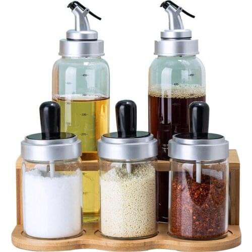 High borosilicate glass seasoning jar Seasoning box Moisture-proof household kitchen spoon cover integrated seasoning jar