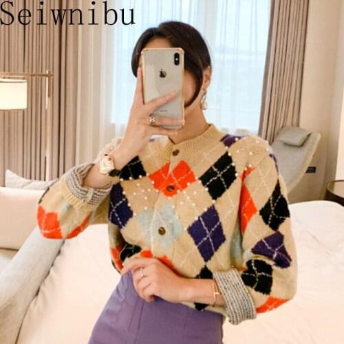 White Button Vintage Knitted Cropped Cardigan Women Sweater Black Korean Tops Female Invierno 2020 Casual Fashion Office Ladys