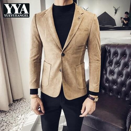 Brand Suede Casual Blazer Men Spring Autumn Single Breasted Business Suit Jacket Party Wedding Formal Outerwear Plus Size 4XL