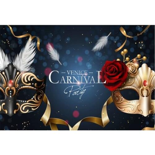 Black Golden Mask and Rose Backdrop Party Photography Background Holiday Celebration Photo Booth Studio Decor