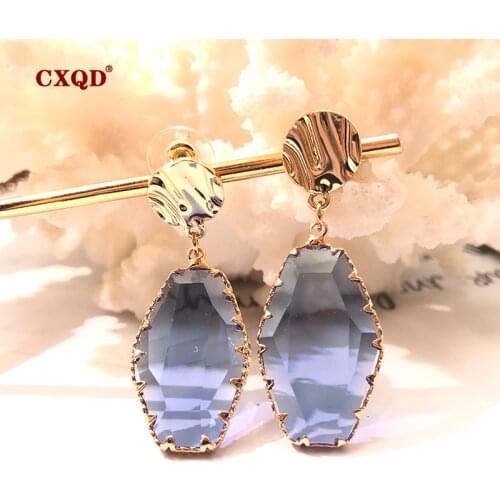 CXQD Design Fashion Jewelry Bijoux Irregular Transparent Glass Crystal Party Earrings For Women Gift
