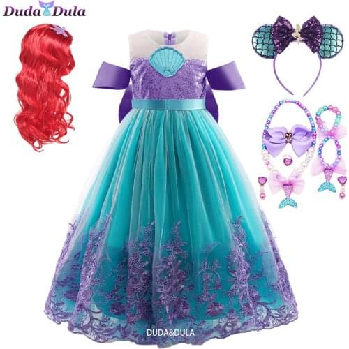 Mermaid Ariel Princess Girl Dress Cosplay Costumes Kids Halloween Fancy Costume Children Carnival Party Clothes Summer Dress Up