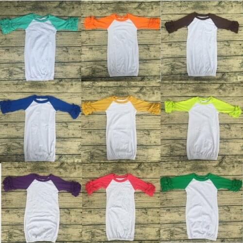 Baby Personalized Relaxting Comfertable Long Dress Girl White Body Green Sleeve Ruffled Girl Baby Gown Multicolor Optional
