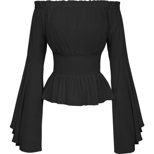 Women Girls Gothic Renaissance Victorian Chemise Shirt Medieval Retro Peasant Wench Off Shoulder Blouse Resist Top Costume