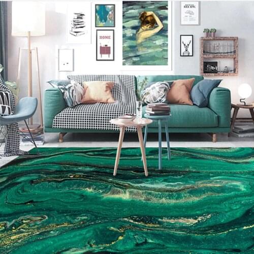Emerald Green Large Carpet Living Room Carpet Golden Pattern Anti-slip Floor Mat Bedroom Carpet 120x160cm area rug large