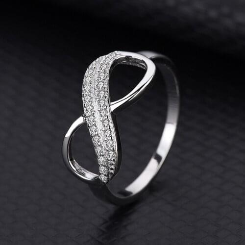Hot Jewelry Infinity 8 Symbol Ring Female Exaggerated Personality S925 Sterling Silver With Diamonds