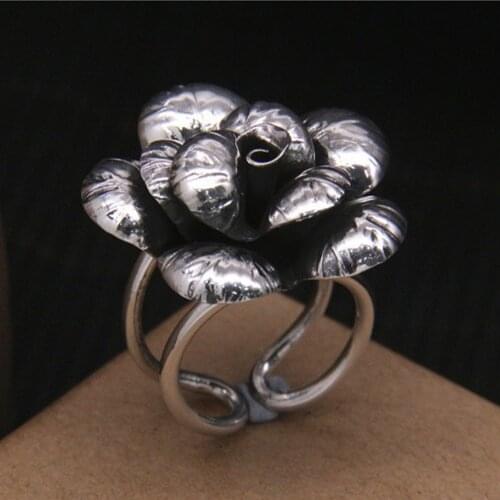 BOCAI new s925 silver jewelry Retro stereo rose ring for women, personality adjustable womens ring