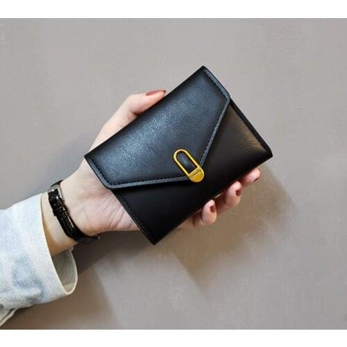2020 new European style Wallet for women PU Leather Solid Womens purses Trifold Short Female wallet Simple small card holder