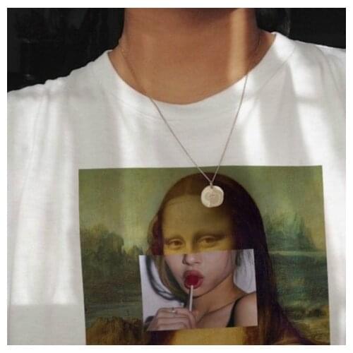 Kuakuayu hjn Hot Sale Summer Fashion Top Mona Lisa Lollipop Women Pop Art T-Shirt Hipster Cute Meme Funny Tee