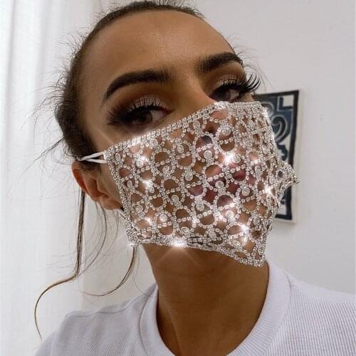 Fashion sexy Rhinestone mask Europe and America Glitter Crystal Tennis zircon face decoration elastic mask nightclub Party Mask