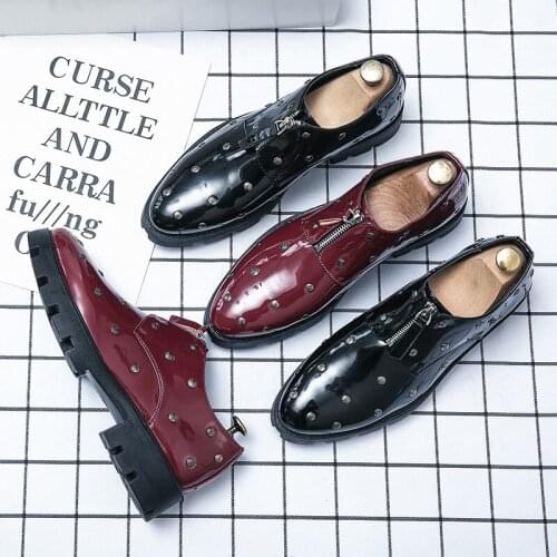 Mens Shoes Fashion High-end Solid Color PU Rivet Decoration Front Zipper Thick Bottom Non-slip Comfortable Casual Shoes