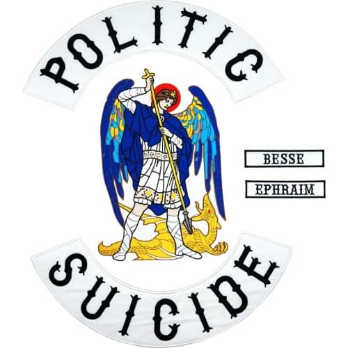 POLITIC SUICIDE Embroidered Full Back of Jacket Biker Patch Iron On Sew On Vest Jeans Applique Badge