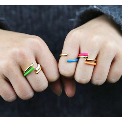 2021New Gold Color Colorful Neon Enamel Open Adjusted Stack Finger Ring Women Rainbow Fashion Jewelry Gift