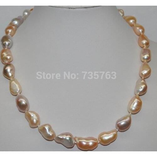 NEW 001387 Natural Rare Multicolor 11*18mm Baroque cultured freshwater Pearl Necklac