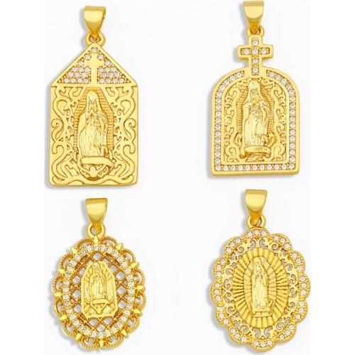 OCESRIO Brass Gold Virgin Mary Necklace Charms for Jewelry Making CZ Catholic Jesus Cross Pendant Charms for Jewelry pdta243
