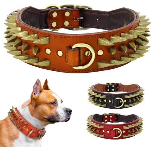 Cool Spikes Studded Dog Collar Durable Leather Dogs Collars Medium Large Dogs Training Collar German Shepherd Rottweiler Bulldog