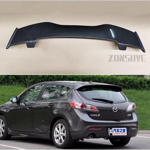 Use For Mazda 3 2008-2013 Spoiler ABS Plastic Carbon Fiber Look Hatchback Roof Rear Wing Body Kit Accessories