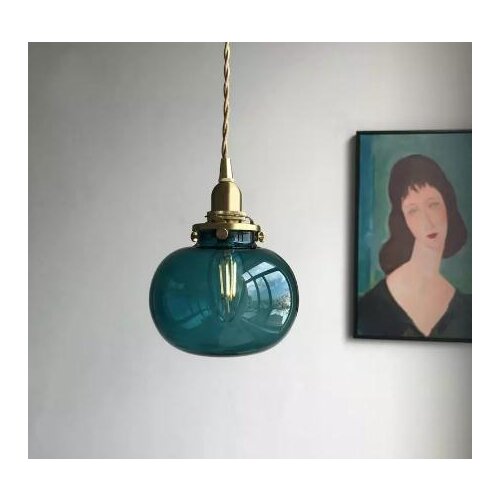Japanese Style Retro Brass Glass Pendant Lamp Color Chandelier Creative Bar Bedroom Bedside Hanging Light Fixture E27