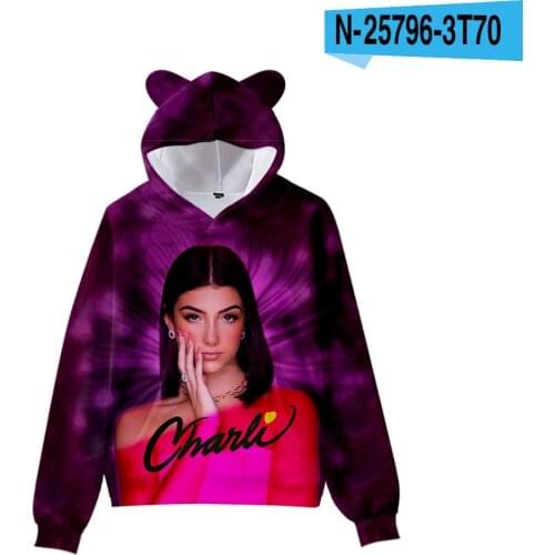 Popular Charli D'Amelio 3D Hoodies Boys Girls Cute Cat ears Sweatshirts Autumn Winter Charli Damelio Merch kids Teen Clothing
