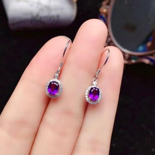Simple Silver Hook Earrings with Gemstone Natural Amethyst Drop Earrings for Daily Wear Real 925 Silver Amethyst Silver Earrings