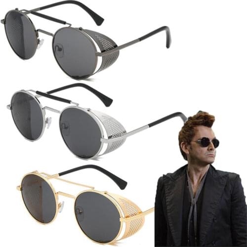 Good Omens Devil Crowley David Tennant Sunglasses Cosplay Props Glasses Retro Steampunk Metal Sunglasses for Men and Women
