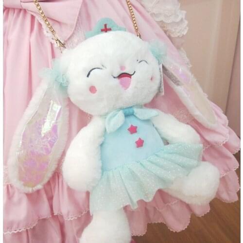 Girls Kawai Girl Bunny Rabbit Bag Lolita Silk Lace Soft Plush Toy Doll Single Shoulder Portable Metal Chain Bag Christmas gifts