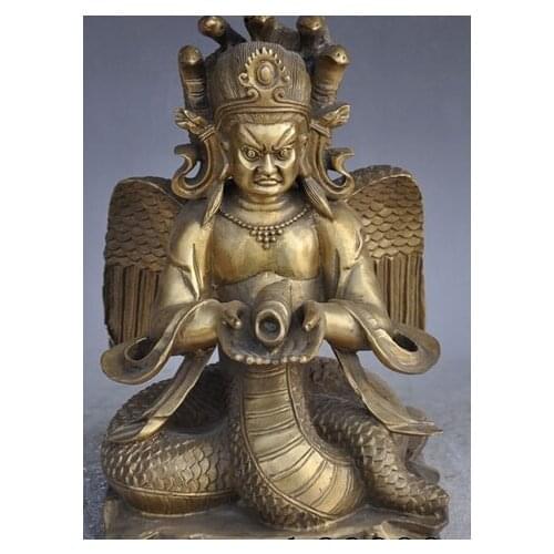 Xd 003229 11" Tibet Buddhism Bronze 5-Head Snake Naga Kanya Serpent fairy Buddha Statue