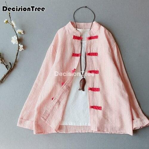 2021 casual cotton linen loose blouse shirt elegant loose tops blusa long sleeve women v neck shirts chinese traditional blouse