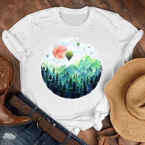 Women Lady Cartoon Mountain Balloon 90s Printed Summer Fall Shirt Clothes Tshirt Tee Womens Top Female Print T Graphic T-shirt