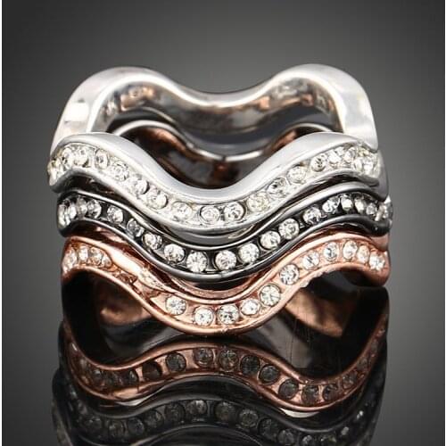 Beauty ring Gold/Black Gun/ White Gold Color 3 in 1 ring Combined Sets Wedding Rings With Austria Crystals For Women