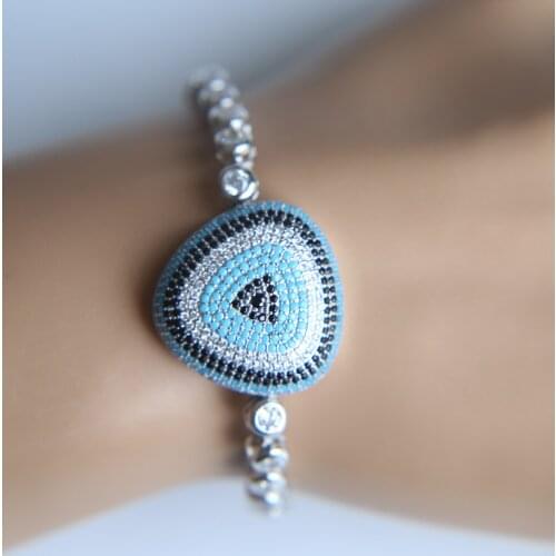 Micro pave Cubic Zirconia white Gold Color Triangle blue stone Bracelet Jewelry Top Quality jewelry for women adjustable size