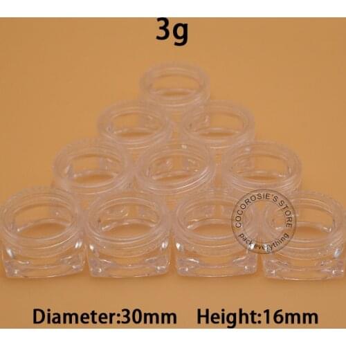 100PCS Empty clear 3g jar cosmetic container square jar mini small transparent jar eyeliner case