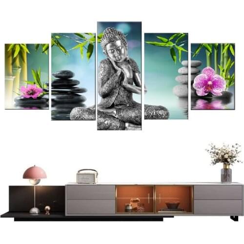 2019 5 Pieces Buddha Canvas Wall Art Painting For Bed Room Decor Modern Buddha orchid Bamboo Water Zen Print Picture No Frame