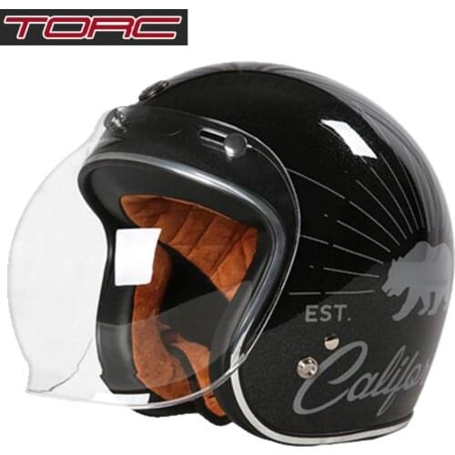 Free shipping 1pcs TORC 3/4 Open Face Motorcycle Scooter Helmet DOT Racer Vintage Transparent Bubble Mirror Motorycle Helmet