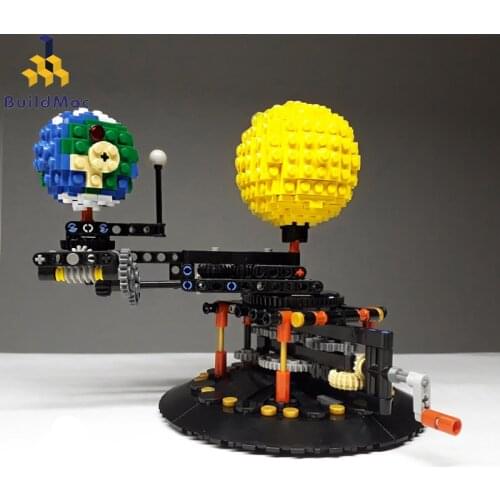 BuildMOC 4477 Ideas Creative Earth Moon and Sun Orrery Spin Model WORLD DIY Diamond Mini Micro Building Blocks Bricks Toys Gifts