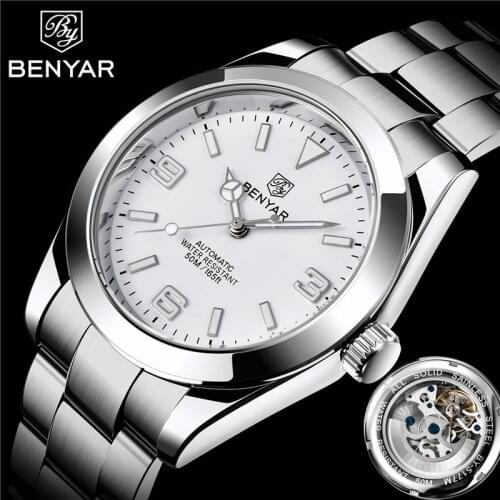 Benyar Man Wristwatch Automatic Mechanical Male Sport Clock Top Brand Luxury Military Stainless Steel Casual Men Watch Gift 5177